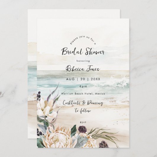 tropische protea strand bruids douche uitnodiging (Voorkant / Achterkant)