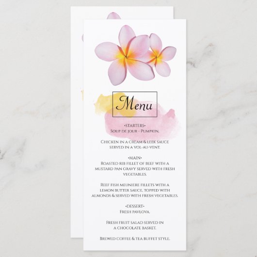 Tropische pruimen rond het huwelijk menu (Voorkant / Achterkant)