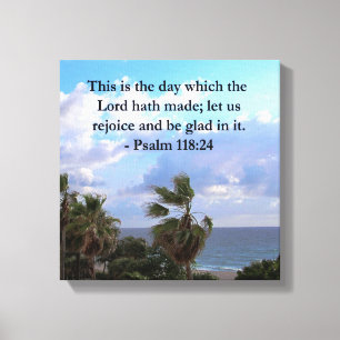 TROPISCHE PSALM 118:24 OCEAAN EN PALMBOMEN CANVAS AFDRUK