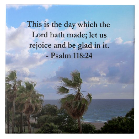 TROPISCHE PSALM 118:24 OCEAAN EN PALMBOMEN TEGELTJE (Voorkant)