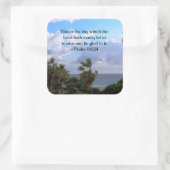 TROPISCHE PSALM 118:24 OCEAAN EN PALMBOMEN VIERKANTE STICKER (Tas)