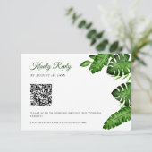 Tropische QR-code RSVP Monstera Bladeren Bruiloft Kaartje (Staand voorkant)
