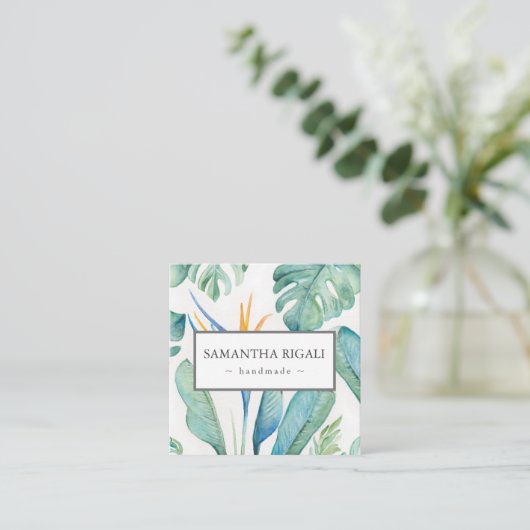 Tropische QR-code Visitekaartje – Tropische bloem Informatiekaartje (Staand voorkant)