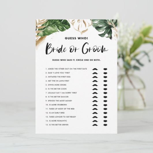 Tropische Raad wie Bruid of Bruidegom Bruiloft Kaa Kaart (Staand voorkant)