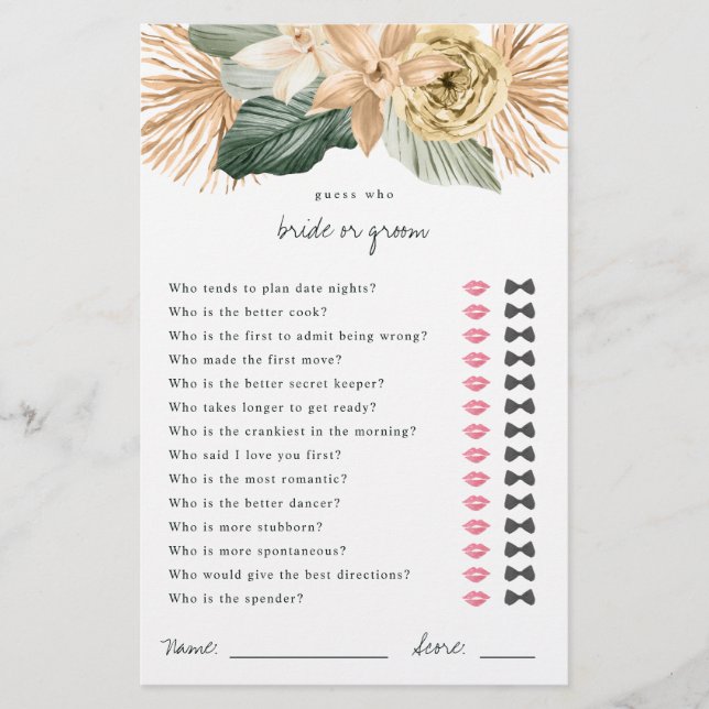 Tropische raad wie kletsen of Groom Shower Game (Voorkant)