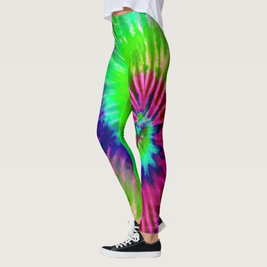 Tropische Regenboog Groene Magenta Starburst Tie D Leggings (Links)