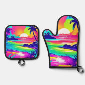 Tropische regenboog strand droom ovenwant & pannenlap set (Voorkant)