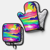 Tropische regenboog strand droom ovenwant & pannenlap set (Voorkant / Achterkant)