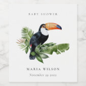 Tropische Regenwoud Toekan Blad Baby Shower Wijn Etiket (Enkel label)