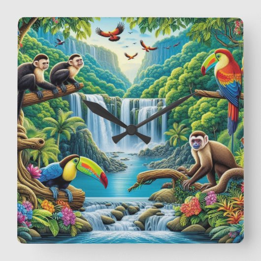 Tropische regenwoud Waterval Vierkante Klok (Voorkant)