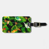 Tropische regenwoudbladeren en vogelpatroon bagagelabel (Voorkant horizontaal)