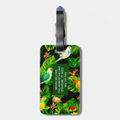 Tropische regenwoudbladeren en vogelpatroon bagagelabel (Achterkant verticaal)