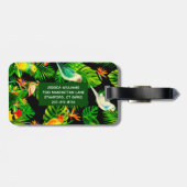 Tropische regenwoudbladeren en vogelpatroon bagagelabel (Achterkant horizontaal)