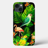 Tropische regenwoudbladeren en vogelpatroon Case-Mate iPhone case (Achterkant)
