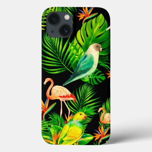 Tropische regenwoudbladeren en vogelpatroon Case-Mate iPhone case (Achterkant)