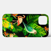 Tropische regenwoudbladeren en vogelpatroon Case-Mate iPhone case (Achterkant (horizontaal))