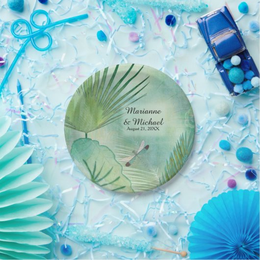 Tropische regenwouden verlaten Dragonfly bruiloft Papieren Bordje (Feest)