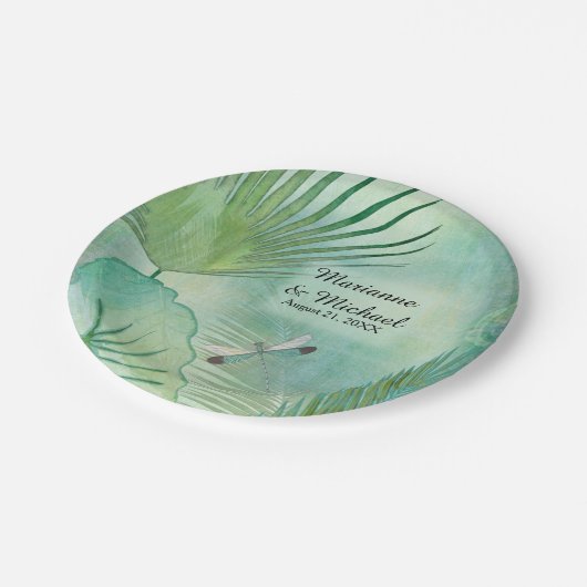 Tropische regenwouden verlaten Dragonfly bruiloft Papieren Bordje (Gekanteld)