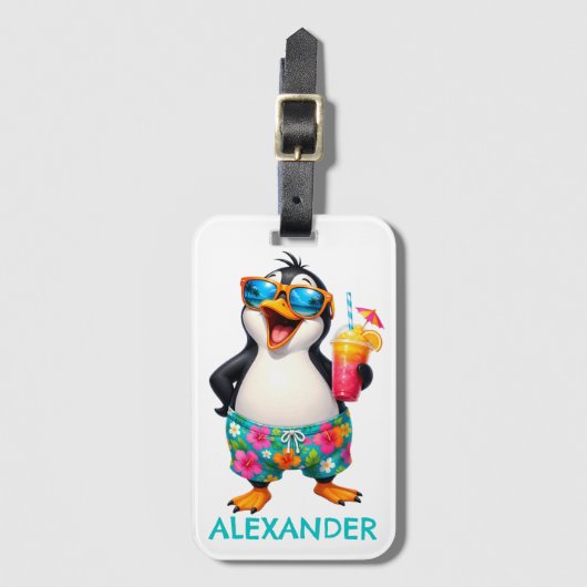 Tropische Reis Pinguïn Personaliseren Bagagelabel (Voorkant (verticaal))
