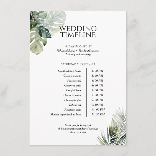 Tropische reisroute Kaart, bestemming bruiloft Informatiekaartje (Voorkant)