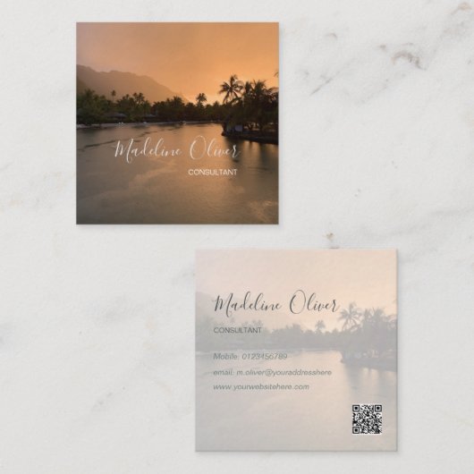 Tropische Reizen QR Code Modern Professioneel Vierkante Visitekaartje (Voorkant / Achterkant)