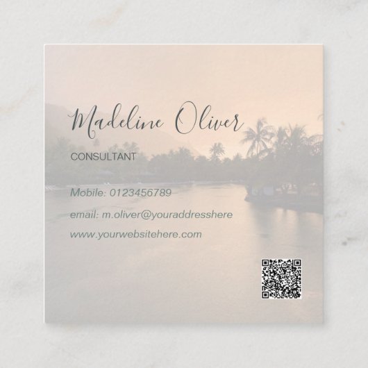 Tropische Reizen QR Code Modern Professioneel Vierkante Visitekaartje (Achterkant)