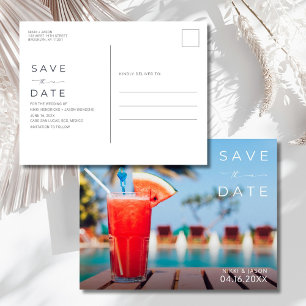 Tropische Resort Bestemming Trouwdag Save the Date Aankondigingskaart