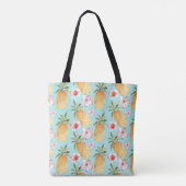 Tropische retro ananas print op turquoise tote bag (Achterkant)