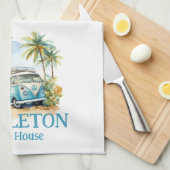 Tropische Retro Blauwe Bus  Theedoek (Quarter Fold)