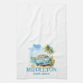 Tropische Retro Blauwe Bus  Theedoek (Verticaal)