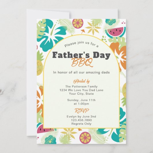 Tropische Retro Bloemen Fun Vaderdag BBQ Party Kaart (Voorkant)