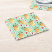 Tropische retro print op achtergrond van munt kartonnen onderzetters (Schuin)