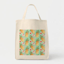 Tropische retro print op achtergrond van munt tote bag
