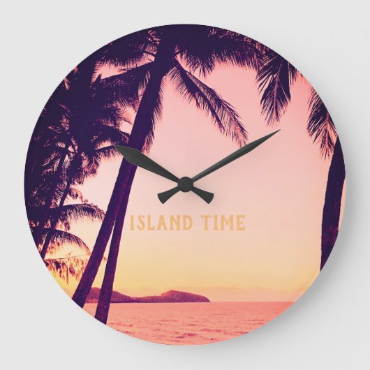 Tropische Retro Round Wall Clock - Island Time Grote Klok (Voorkant)