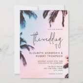 Tropische Retro Roze Palm Tree Summer Wedding Kaart (Voorkant)