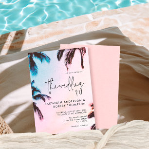 Tropische Retro Roze Palmboom Zomer Bruiloft Kaart