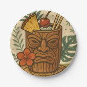 Tropische Retro Tiki Drank Hawaiaanse Luau Verjaar Papieren Bordje (Voorkant)
