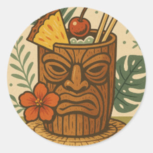 Tropische Retro Tiki Drank Hawaiaanse Luau Verjaar Ronde Sticker