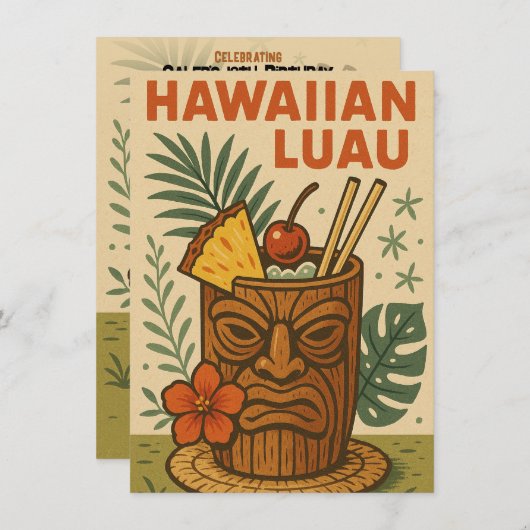 Tropische Retro Tiki Drink Hawaiian Luau Verjaarda Kaart (Voorkant / Achterkant)