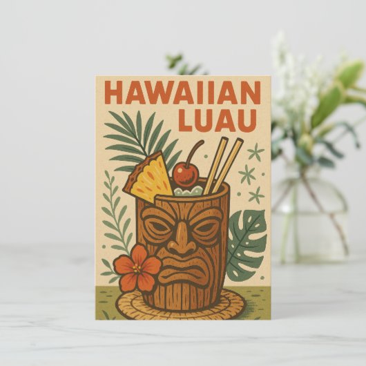 Tropische Retro Tiki Drink Hawaiian Luau Verjaarda Kaart (Staand voorkant)
