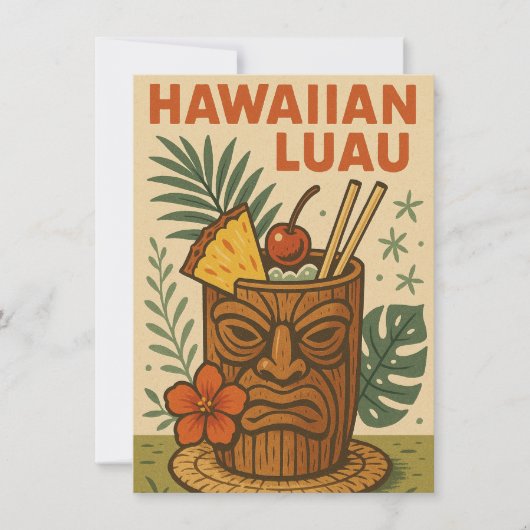 Tropische Retro Tiki Drink Hawaiian Luau Verjaarda Kaart (Voorkant)