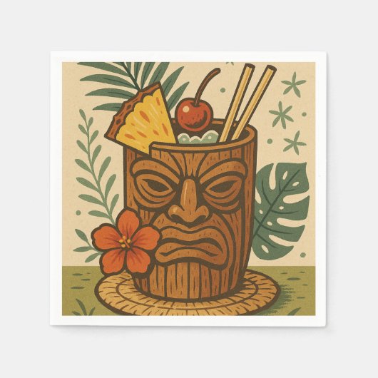Tropische Retro Tiki Drink Hawaiian Luau Verjaarda Servet (Voorkant)