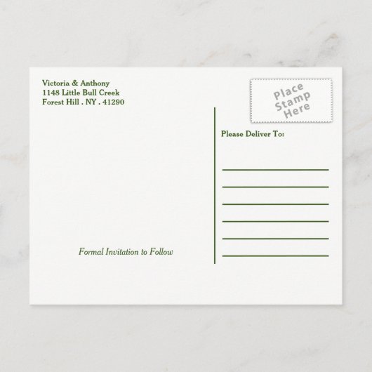 Tropische reuzenrietridder die de datum opslaat aankondigingskaart (Achterkant)