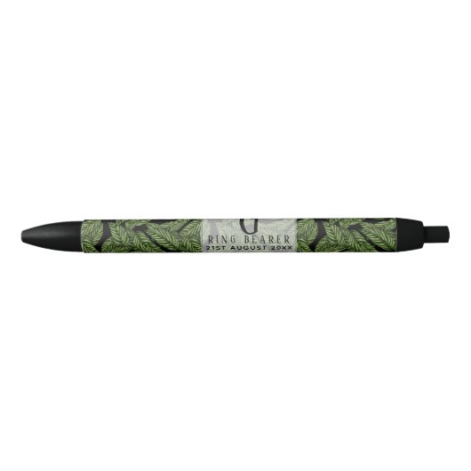 Tropische RINGDRAGER Huwelijk met Monogram Groen B Zwarte Inkt Pen (Voorkant)