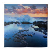 Tropische Rocky Beach Sunset Zee Wave Tegeltje (Voorkant)