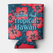 Tropische rode bloemen op de marine blikjeskoeler (Voorkant)