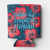 Tropische rode bloemen op de marine blikjeskoeler (Achterkant)