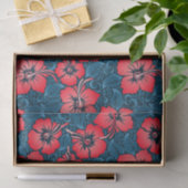 Tropische rode bloemen op de marine tissuepapier (Geschenk)