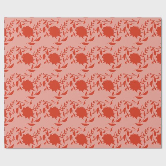 Tropische rode bloemen op roze cadeaupapier (Vlak)