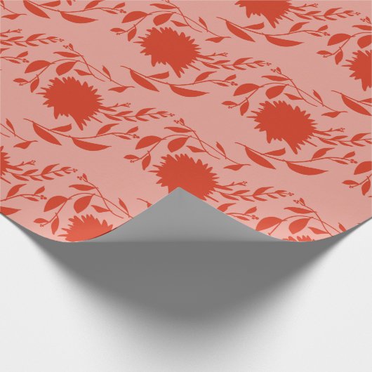 Tropische rode bloemen op roze cadeaupapier (Hoek)